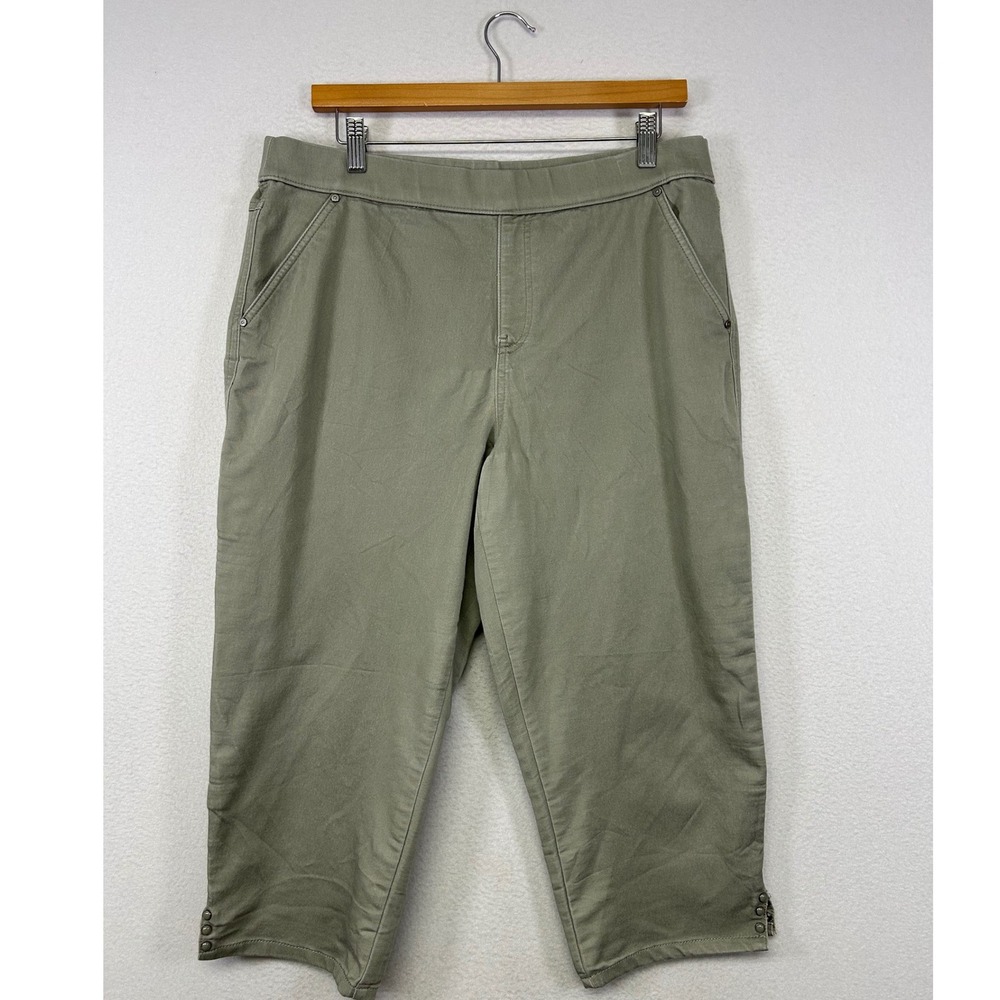 Casual Khakis & Company Womens 12 Olive Green Pull On Stretch Capri Crop Pants